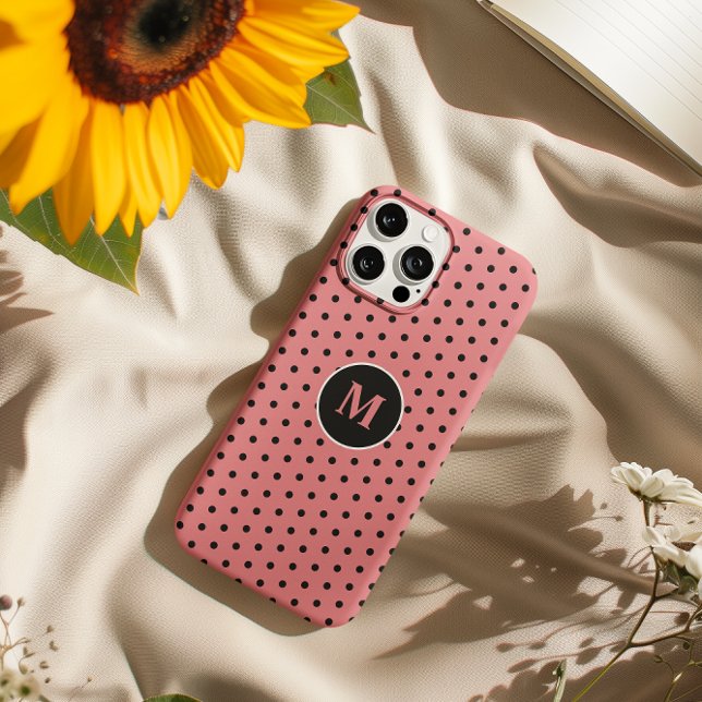 Coques Case-Mate iPhone Élégant noir et rose Polka Dot Monogramme (Elegant White & Pink Polka Dot Your Initial 12 Pro Case-Mate iPhone Case)