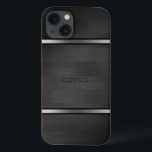 Etui iPhone 13 Elégant noir Faux bois rayures Argent Accent<br><div class="desc">Elégante bande de faux bois noir aux accents argentés. Si vous avez besoin d'aide pour customiser un de mes designs,  contactez le concepteur ArtOnWear. Mise en forme de texte gratuite avec aide en direct disponible sur demande.</div>