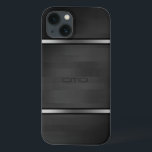 Etui iPhone 13 Elégant noir Faux bois rayures Argent Accent<br><div class="desc">Elégante bande de faux bois noir aux accents argentés. Si vous avez besoin d'aide pour customiser un de mes designs,  contactez le concepteur ArtOnWear. Mise en forme de texte gratuite avec aide en direct disponible sur demande.</div>
