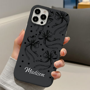 Coque Pour iPhone 16 élégant noir gris clair nœuds papillon monogramme
