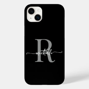 Coque Case-Mate iPhone Élégant Noir Gris Script Monogramme initial