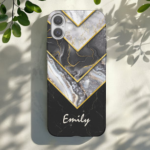 Coque Pour iPhone 16 Elégant noir gris unique géométrique