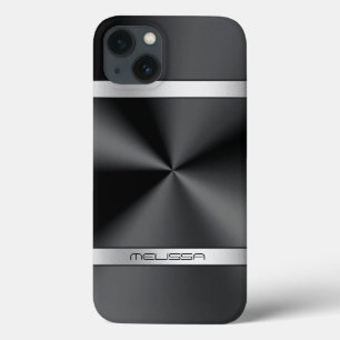 Coque Case-Mate iPhone Élégant noir métal imprimé argent Accent