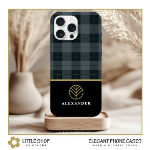 Coque Case-Mate iPhone Elégant Noir Monogramme Gris Tartan Plaid