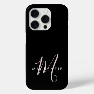 Coque Case-Mate iPhone Élégant Noir Noir Blush Pink Script Monogramme