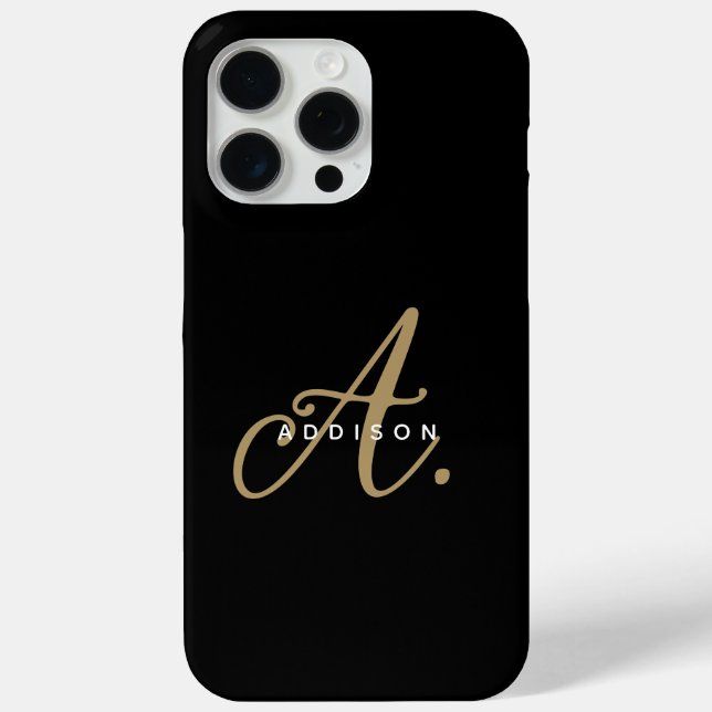 Coques Case-Mate iPhone Élégant Noir Noir Script Monogramme (Verso)