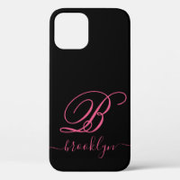 Élégant noir rose moderne, manuscrit monogramme