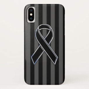 Coque iPhone X Élégant Noir Sensibilisation au Ruban Bande Vertic