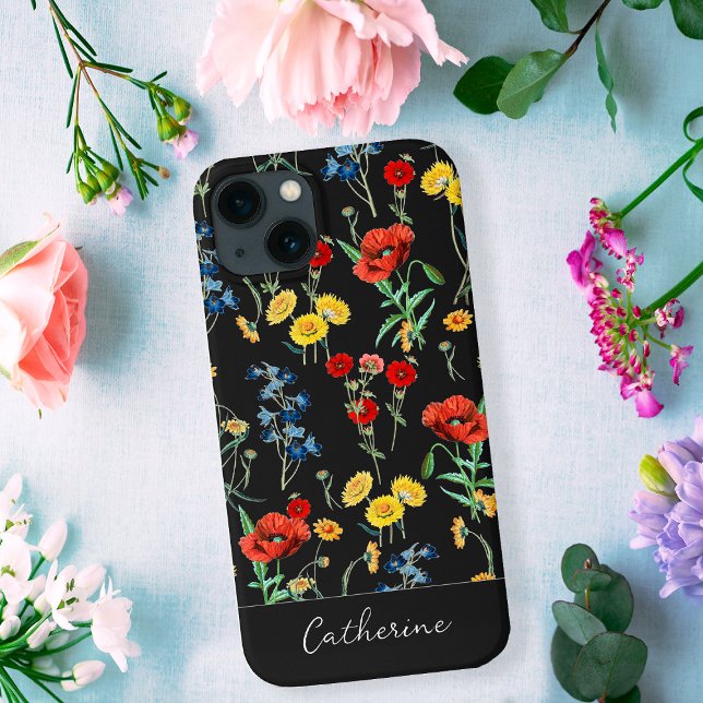 Coques Case-Mate iPhone Élégant nom Fleur sauvage moderne sur noir (Créateur téléchargé)