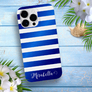 Coque Case-Mate iPhone Élégant nom Monogramme Bleu et Blancs