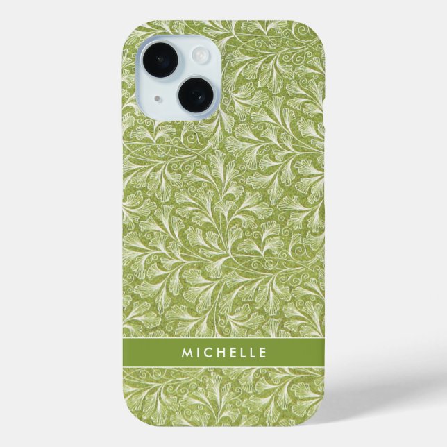 Coques Case-Mate iPhone Élégant Nom Personnalisé Botanique Vert (Verso)