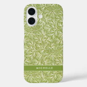 Coque Pour iPhone 16 Élégant Nom Personnalisé Botanique Vert