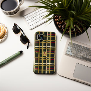 Coque Case-Mate iPhone Élégant Olive Green et Gold Classic Plaid