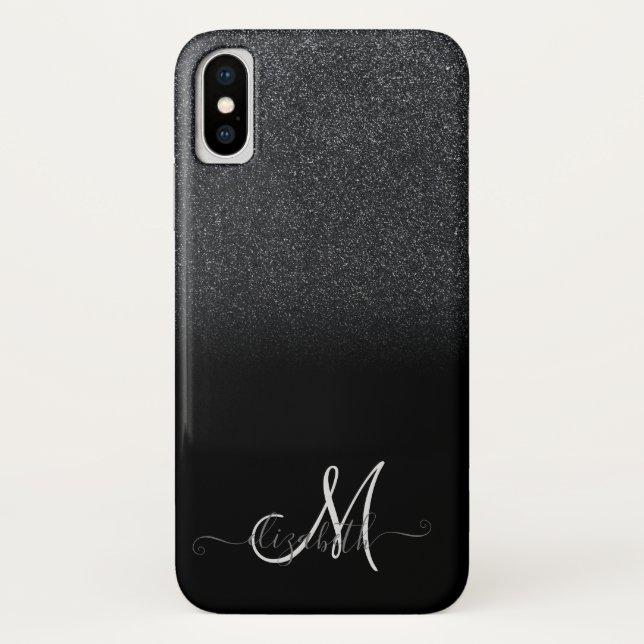 Coques Case-Mate iPhone Élégant ombre pailleté noir Monogramme (Dos)
