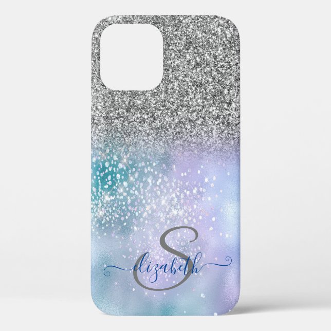 Coques Case-Mate iPhone Elégant Ombre Parties scintillant Argent, Monogram (Verso)
