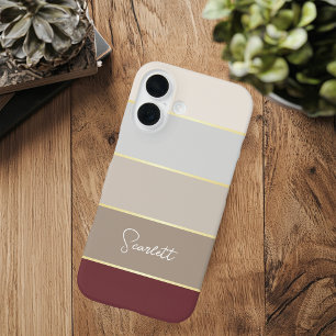 Coque Pour iPhone 16 Elégant or brun Stripes de couleurs personnalisées