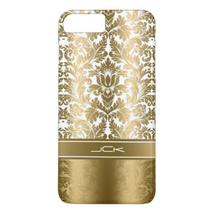 Coque Case-Mate iPhone Elégant or et blanc Damas florales