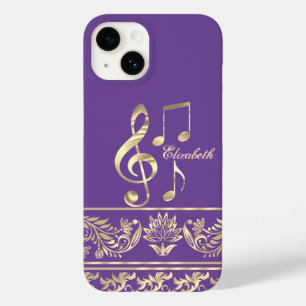 Coque Case-Mate iPhone Élégant or floral, Clé de violon, Note violet