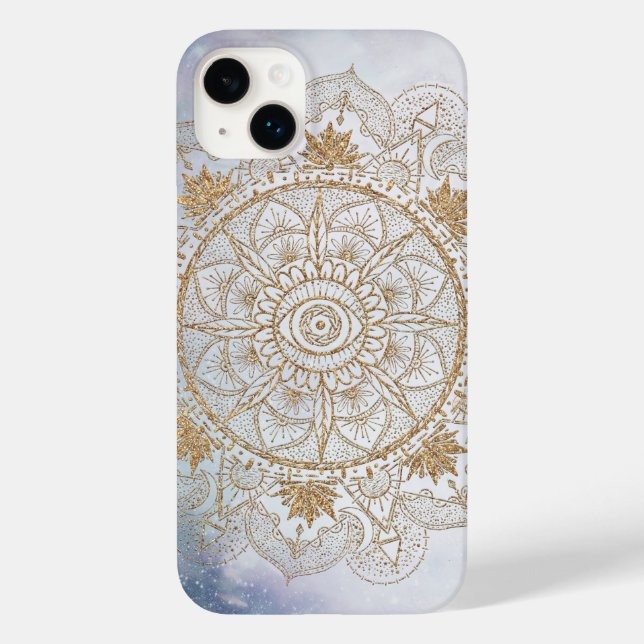 Coques Case-Mate iPhone Elégant or Oeil Soleil Lune Mandala Design (Verso)