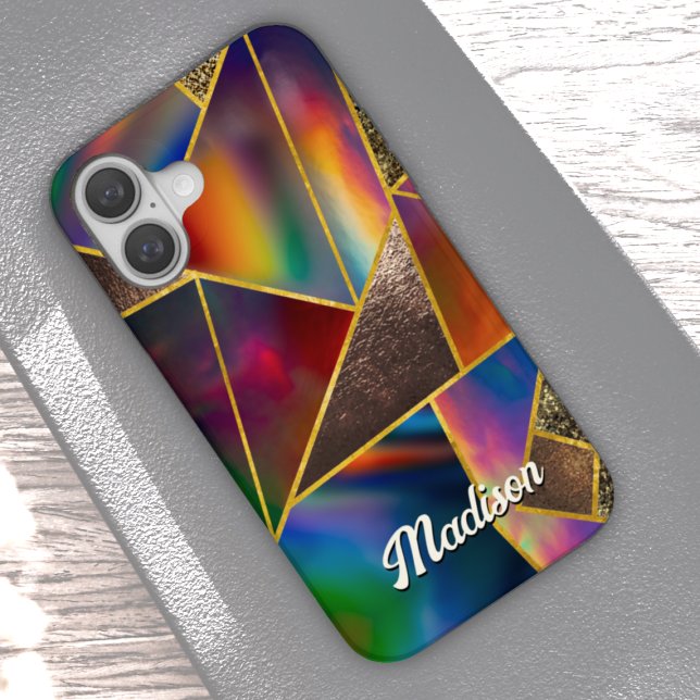 Coques Case-Mate iPhone Elégant or rouge holographique géométrique (Créateur téléchargé)
