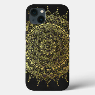 Case-Mate iPhone Case Elégant or sur Soft Black Floral Henna Mandala