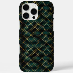 Coque iPhone 16 Pro Max Élégant or & tarte vert foncé Plaid Noël