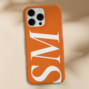 Coque iPhone 16 Pro Max Élégant orange blanc gras monogramme initial