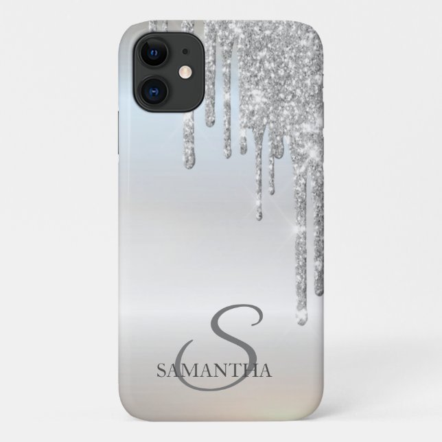 Coques Case-Mate iPhone Élégant Paillettes Argentées en Gouttes (Dos)