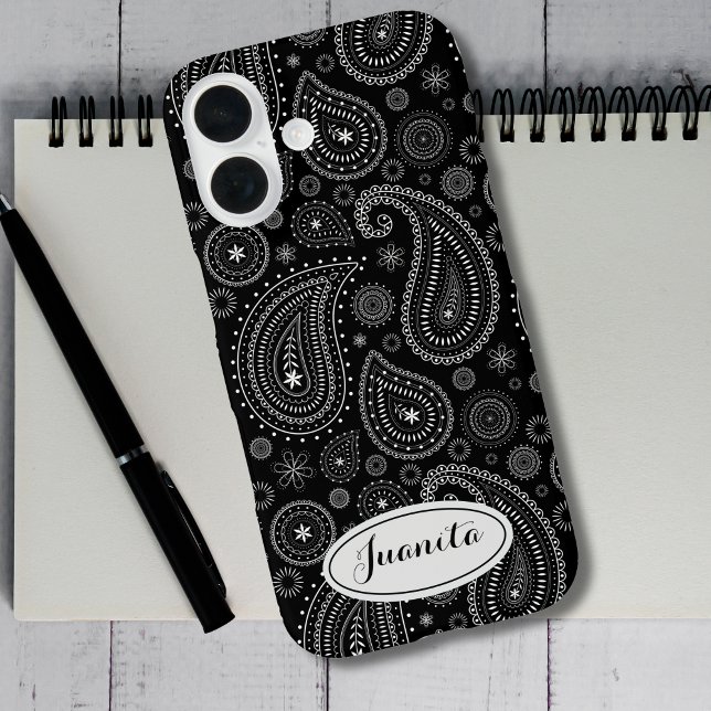 Coques Case-Mate iPhone Élégant Paisley Noir et Blanc – Rétro Oriental (Créateur téléchargé)