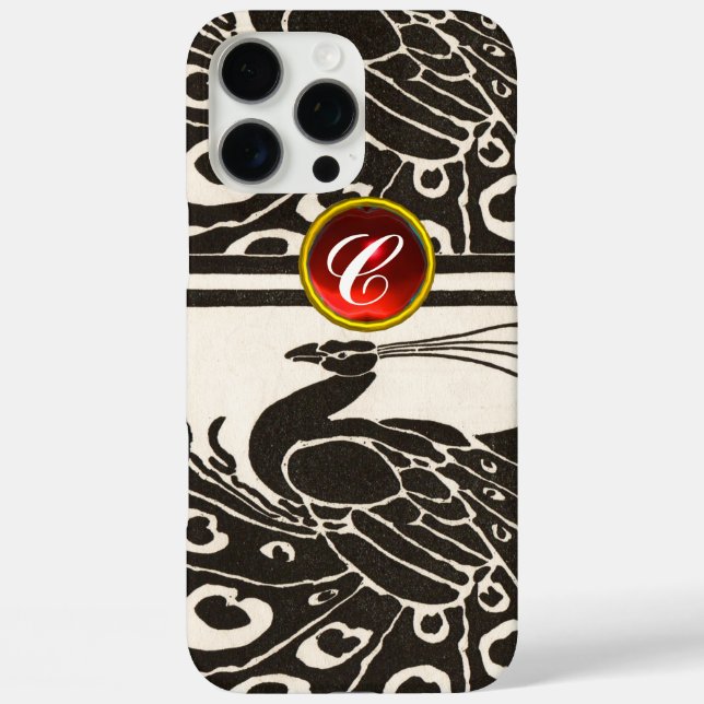 COQUES Case-Mate iPhone ÉLÉGANT PAON BLANC NOIR RUBIS ROUGE GEMME MONOGRAM (Verso)
