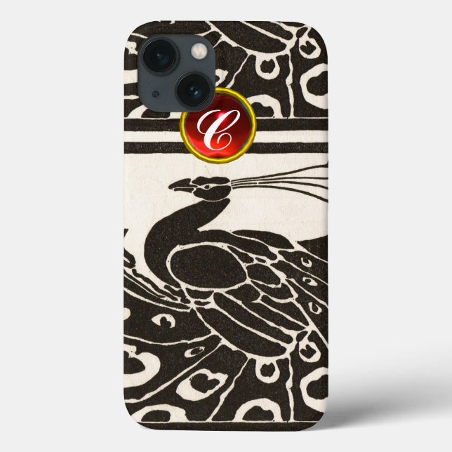 COQUES Case-Mate iPhone ÉLÉGANT PAON BLANC NOIR RUBIS ROUGE GEMME MONOGRAM (Verso)