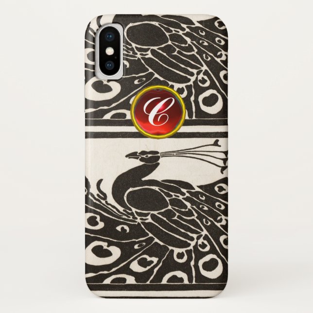 COQUES Case-Mate iPhone ÉLÉGANT PAON BLANC NOIR RUBIS ROUGE GEMME MONOGRAM (Dos)