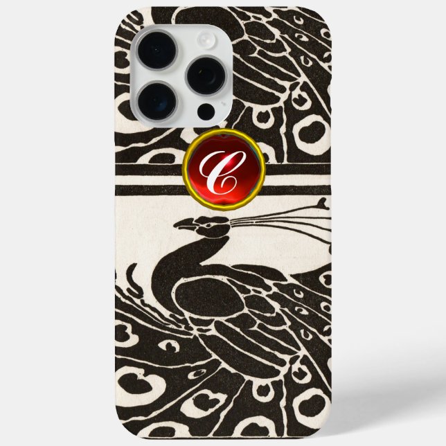 COQUES Case-Mate iPhone ÉLÉGANT PAON BLANC NOIR RUBIS ROUGE GEMME MONOGRAM (Verso)