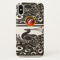 ÉLÉGANT PAON NOIR BLANC RUBIS ROUGE GEMME MONOGRAM