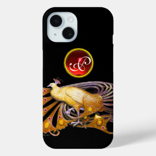 COQUE POUR iPhone 15 ÉLÉGANT PAPIER EN JAUNE, MONOGRAMME DE RUBY