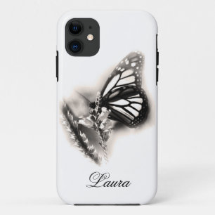 Coque iPhone 11 Élégant Papillon personnalisé noir et blanc