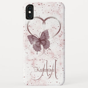 Case-Mate iPhone Case Élégant papillon rose Rose, monogramme de marbre d