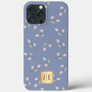 Case-Mate iPhone Case Élégant Pastel Blue Floral brillant or Monogramme