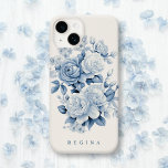 Coque Case-Mate iPhone Elégant Pastel Blue Watercolor Roses Personnalisé<br><div class="desc">Roses,  fleurs et feuillage bleu et blanc pâle sur arrière - plan blanc ancien avec champ de texte pour votre nom,  initiales ou monogramme.</div>