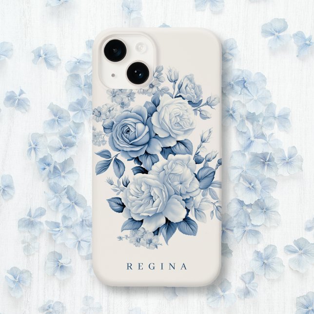 Coques Case-Mate iPhone Elégant Pastel Blue Watercolor Roses Personnalisé (Créateur téléchargé)