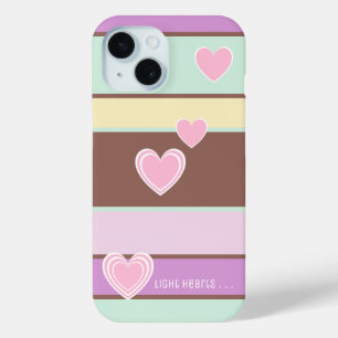 Coque Case-Mate iPhone Elégant Pastel Stripes Personnalisé, Coeurs Roses