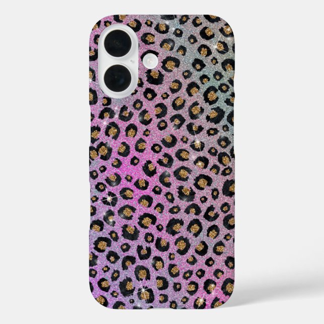Coques Case-Mate iPhone Elegant Pink Blue Gold Glitter Black Leopard (Verso)