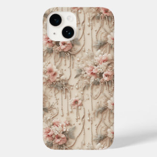 Coque Case-Mate iPhone Elegant Pink Floral and Cascading White Pearls Lux