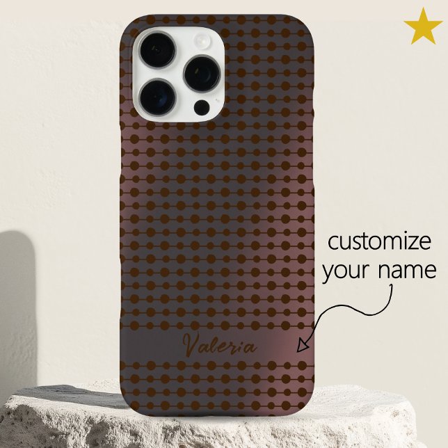 Coques Case-Mate iPhone Elegant Pink Metal Dots Line Pattern Custom Name (Créateur téléchargé)