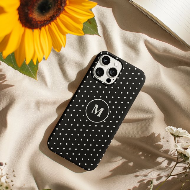Coques Case-Mate iPhone Élégant point Polka blanc et noir initial 12 Pro M (Elegant White & Black Polka Dot Monogram 16 Pro Max Case-Mate iPhone Case)