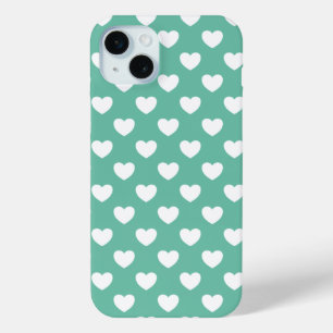 Coque Case-Mate iPhone Élégant Pois Vert Mint Motif Avec Coeurs
