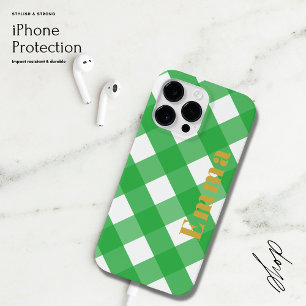 Coque Case-Mate iPhone Élégant Preppy moderne vert Plaid Check Monogramme
