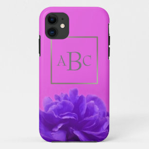 Coque Case-Mate Pour iPhone Élégant Purple Floral Personnalisé Argent Initial