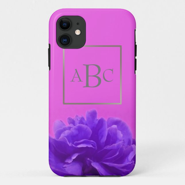 Coques Case-Mate iPhone Élégant Purple Floral Personnalisé Argent Initial (Dos)
