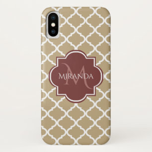 Coque Case-Mate iPhone Élégant Quatrefeuilles Marron et Monogramme Bourgo